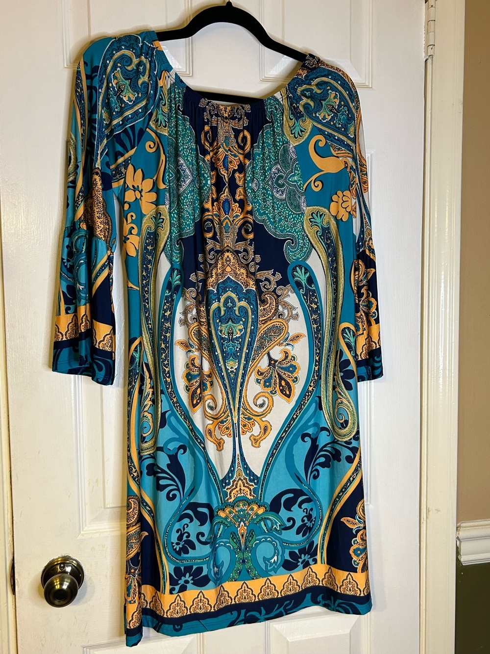 R Rouge Blue & Gold Paisley Dress - Size Large